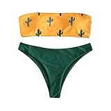 cactus bikini top Las correas de cabestro ajustables permiten un ajuste relajado. Braguita de bikini fruncida de talle alto, cobertura perfecta, control de barriga, diseño modesto, ¡te hace más halagador!