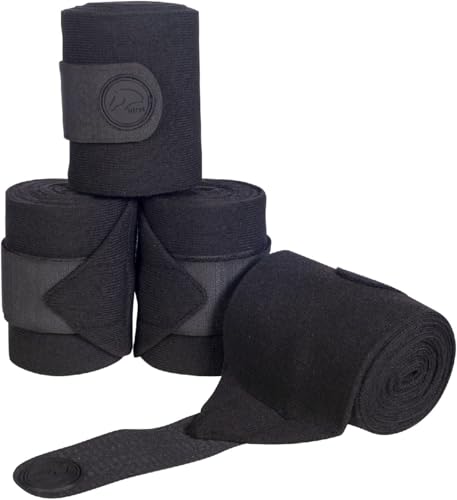 Bandages cheval HKM Julie bandes de polo acryliques noir 200 cm pour poney et grands chevaux