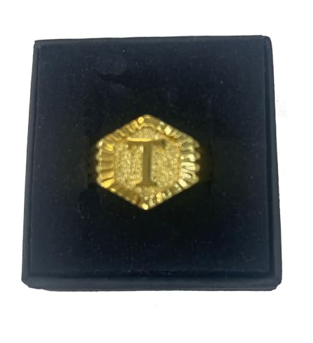 Image of 18k gold plated brass Hexagon shape initial ring already sized ring