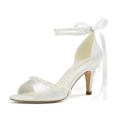 Pearl Heels Wedding Shoes for Bride Kitten Heel Bridal Shoes Open Toe Wedding Heels