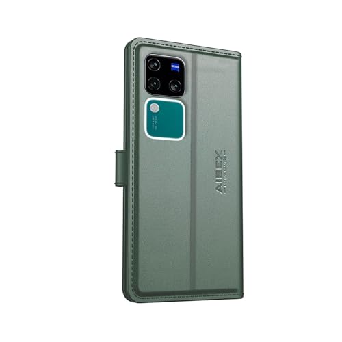 Image of AIBEX Vivo V30 Pro 5G / Vivo V30 5G Flip Cover Leather Finish with Magnatic Closure | Inside TPU with Card Pockets | Wallet Stand | Complete Protection Flip Case -Green