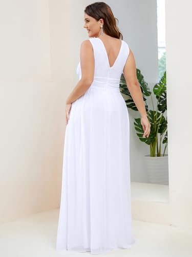 Image of Ever-Pretty V Neck Sleeveless Pleated Chiffon Maxi Plus Size Formal Dress for Women Bridesmaid Dresses 09016-DA