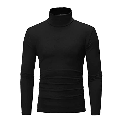 Men's Autumn Winter Turtleneck Tops Solid Colour Slim Elastic Thin Pullover Long Sleeve Knitting Turtleneck Sweater Black