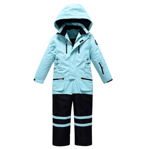 RNTOP Boys Girls Snowsuit Hoodie Winter Coat Kids Warm Insulated Lined Jumpsuit Pram Snowmobile Ski (Blue, 10-11 Years)
