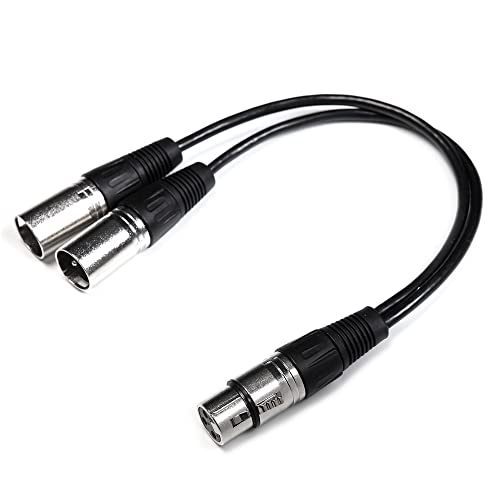 BRIEFCEC Câble Répartiteur XLR, Câble Adaptateur Répartiteur audio XLR Femelle à Double Mâle Câble XLR Prise 3 PIN XLR Y Câble Cuivre OFC (1 Femelle à 2 Mâle, 30CM, Argent) Cover