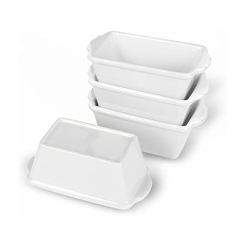 GDCZ Mini Loaf Pan Set, 6.2-Inch 4 Pcs Ceramics Non-Stick Baking Bread Pan (White) Cover