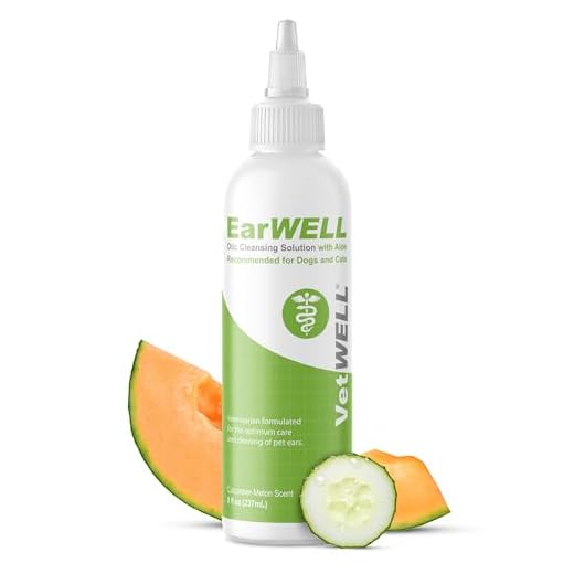 VetWELL Ear Cleaner for Dogs and Cats - Otic Rinse for Infections and Controlling Yeast, Mites and Odor in Pets - 8 oz (Cucumber Melon)