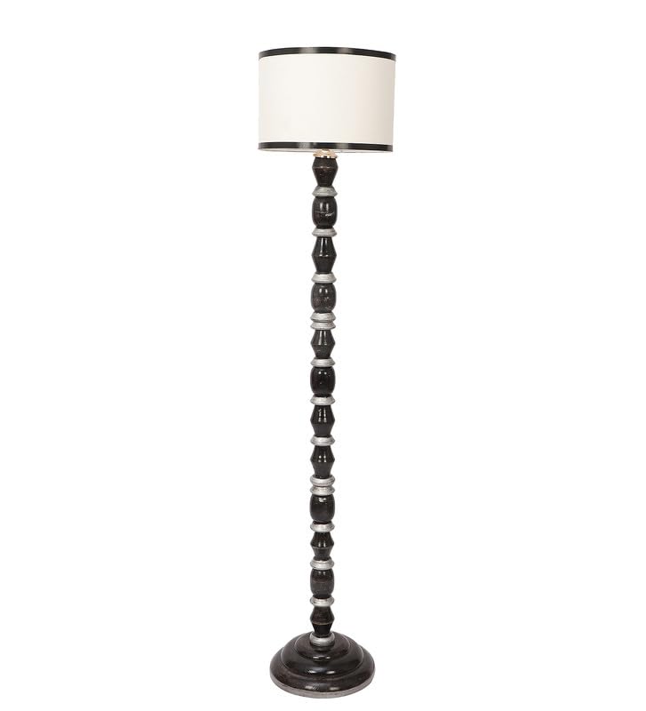 Image of tu casa Mango Wooden Floor Lamps with Black & White Base & Striple Shade for Home Decor, Bedrooms Corner, Living Room, Gifting, Diwali Decoration, Hall, Office (Height: - 56 inch) - Bulb not Included