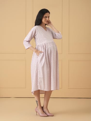 Image of The Mom Store Maternity and Nursing Dress | Pre and Post Pregnancy Dress for Womens | Zipper /Button Opening | Causal Wear | Trendy Stylish Causal Dresses for New Moms