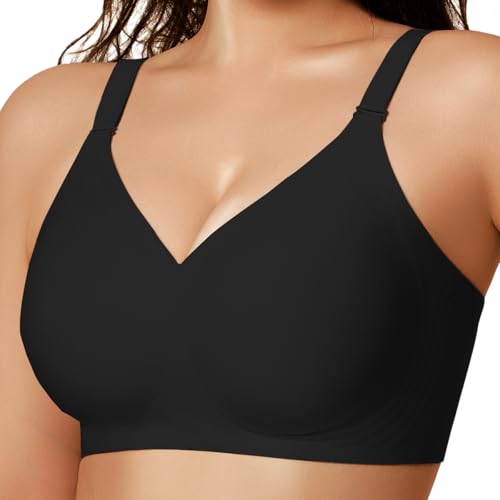 COCOMARTS Jelly Bras for Women No Underwire Push Up Seamless Supportive Plunge Bra Full Coverage Comfortable Bralettes Black 3X-Large