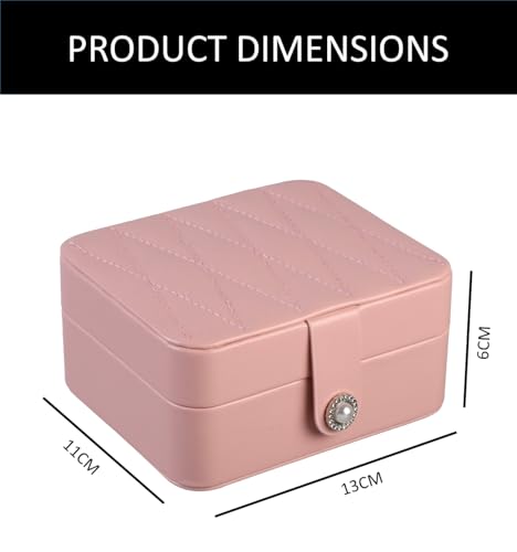 Image of Portable Jewelry Box Organizer for Women - Travel Jewelry Storage Case with Mirror, Rings Compartment, Earrings Slots, Chain Slots & Removable Divider | PU Leather Mini Jewellery Box | Pink