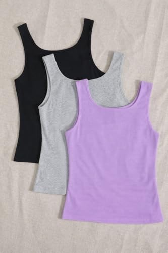 Image of Women's 1x1 Rib Cotton Stretch Tank Top Sleeveless Basic Vest Pack of 3
