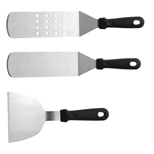 PRETYZOOM 3 Pièces Spatule De Friture En Acier Inoxydable Presse à Tortillas Pincettes De Cuisine Spatule Tourneuse Spatule à Griller Ustensiles De Barbecue Poêle à Frire Grillage Black