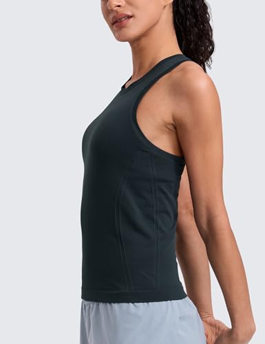 Image of CRZ YOGA Seamless Racerback Tank Waist Length | Training, Chafe-Free, Slim Fit, Crewneck, Mesh Vents, Workout, Sleeveless Tops for Women