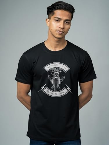 Image of T-Shirt for Men - 100% Cotton Ladakh Motorcycle Rider Half Sleeve Round Neck Graphic Print | Regular & Oversized Fit | 180 /220 GSM | S-5XL | Black, Navy Blue, Olive, Red, White