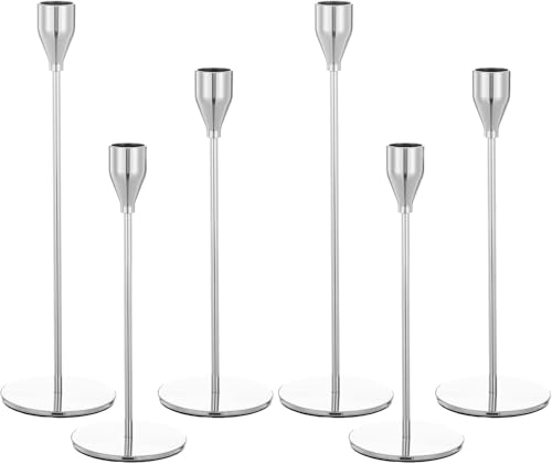 Set mit 6 silbernen Kerzenhaltern französische Kerzenhalter für Spitzkerzen Kerzenhalter passend für 3/4 Zoll Dicke Kerzen Kerzenhalter für Hochzeit Party Heim Abendessen bei Kerzenschein