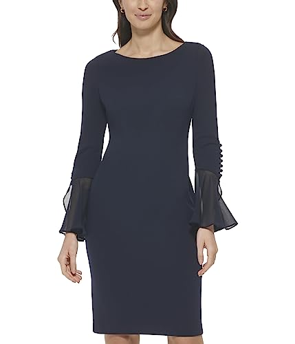 Calvin Klein Women's Long Sleeve Workwear Scuba Crepe Sheath Dress