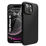 Etuano für iPhone 15 Hülle Silikon mit Kameraschutz – Dünne Schutzhülle & Handyhülle iPhone 15 Case Slim, Stoßfest & Kratzfest, Slim Cover, Schwarz