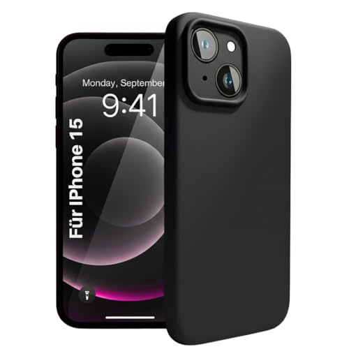 Etuano für iPhone 15 Hülle Silikon mit Kameraschutz Dünne Schutzhülle & Handyhülle iPhone 15 Case Slim Stoßfest & Kratzfest Slim Cover Schwarz
