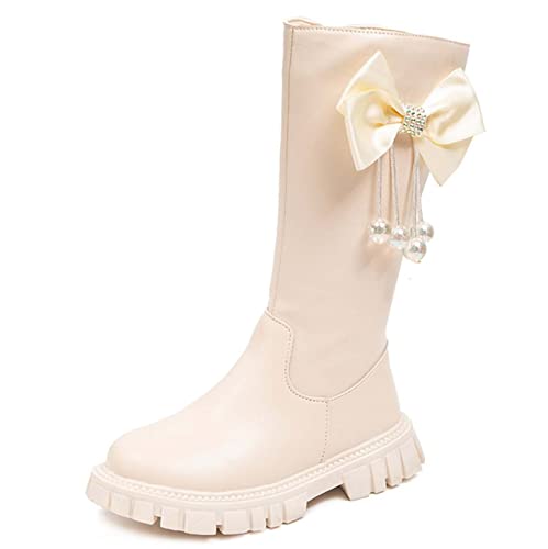 JOEupin Girls Waterproof Leather Bowtie Fur Lined Knee High Winter Riding Boots (Toddler/Little Kid)