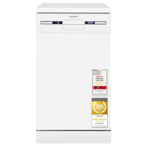 Exquisit Geschirrspüler 45 cm, Spülmaschine freistehend/Unterbau, 9 Maßgedecke, 7 Programme, Eco, 49 dB(A), Energieklasse E, Startzeitverzögerung, Extra-Trocknung, GSP9309-030E weiss