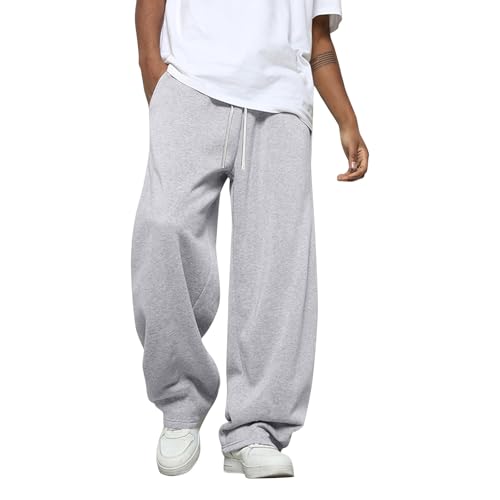 Pantalón Chandal Hombre, Pantalon con Cintura Elástica, Cordón y Bolsillos, Pantalón Ancho Rectos Fitness, Pantalones Casual Jogger Gimnasio Chandal Hombre Gris Claro XXL