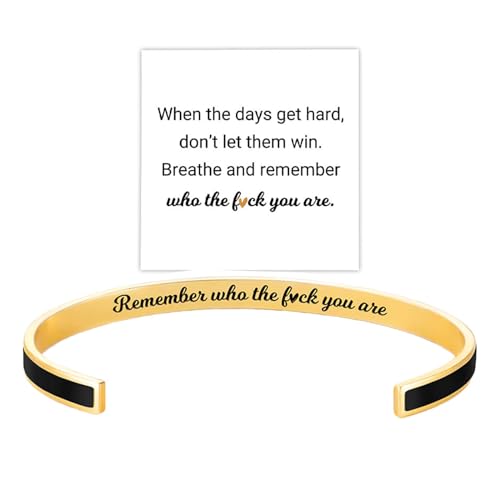 Remember Who The F You Are Motivational Color Bangle, Stainless Steel Inspirational Cuff Bracelets with Hidden Message Engraved Bracelet Jewelry Gift for Women Sisters Friends