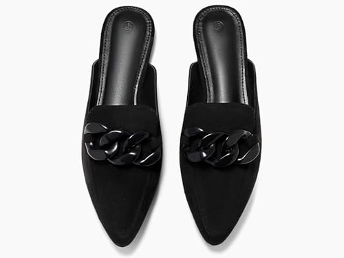 Image of Juliet Holy Womens Mules Flats Pointed Toe Backless Loafers Slip on Metal Chain Slides