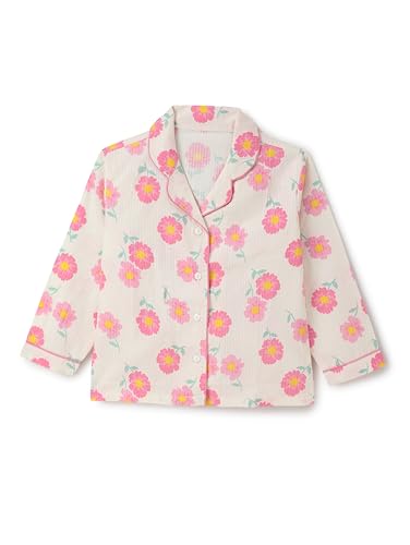 Image of Girls Premium Cotton Full Sleeves Printed Nightsuit Set | Collar Style Night Dress for Girls | Soft & Breathable Pajama Set | Trendy Kids Sleepwear & Nightwear