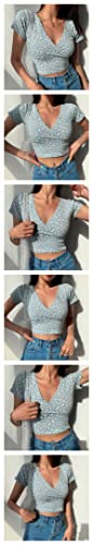 LuisFranklin vrouwen lange rok midi Vintage Bloemen Kruis Crop Top T-shirt Vrouwen Bijgesneden Slanke Korte Mouw V-hals Sexy Zomer Kleding Tee Shirt Femme Vrouw Tops - Image 7