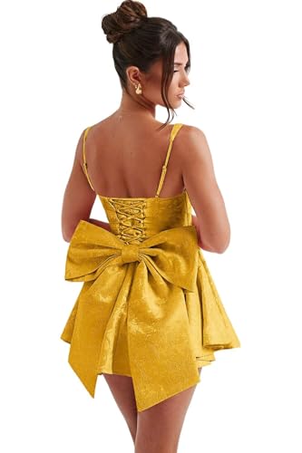 Image of Short Satin Homecoming Dresses with Bows Applique Corset Prom Dress Mini HOCO Party Cocktail Gowns for Teens