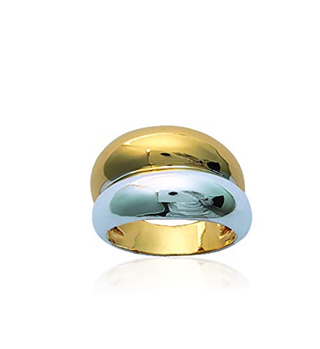 Tata Gisèle Bague bi-Ton en Plaqué Or 18 Carats - 2 Rangs Accolés - Plaqué Or Jaune et Or Blanc - Sachet Velours Offert (58)