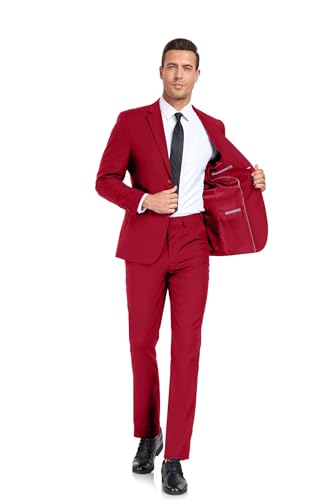 Mens Suits Slim Fit 2 Piece Casual Solid Suit Jacket Pants Set Homecoming Red Suit for Men Prom Tuxedo L3