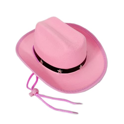 Kids Star Rivet Western Cowgirl Cowboy Hat Windproof Strap Wide Brim Sun Cap Leather Belt Daily Party Rodeo Hats2