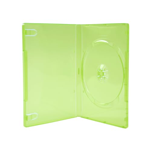 Maxtek 14mm Transparent Green Standard Single Capacity DVD Case with Outter Clear Sleeve Compatible for Xbox Game Discs, 10 Pieces Pack