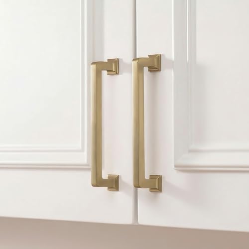 homdiy 10 Pack 5-1/16 Inch Champagne Bronze Cabinet Pulls Solid Heavy-Duty Zinc Alloy Kitchen Handles Gold Cabinet Handles Modern Square Drawer Pulls for Cupboard Dresser Wardrobe