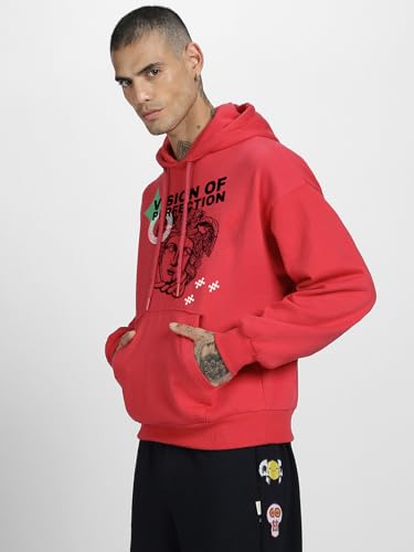 Image of Veirdo Cotton Fleece Regular Fit Full Sleeve Hooded Sweatshirt Front and Back Graphic Printed Jumper Hoodie for Men