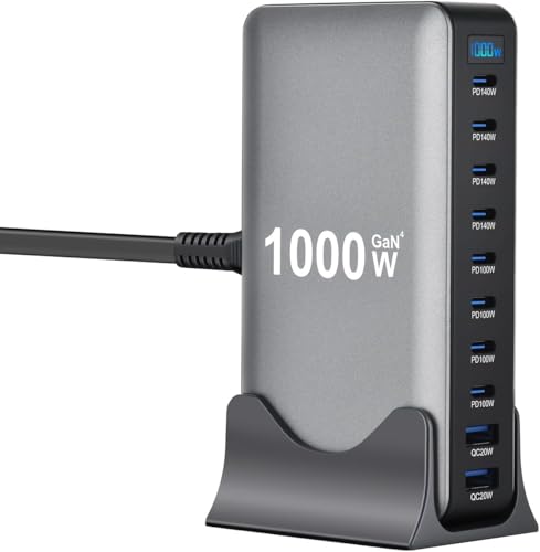 1000W USB C Charger 140W GaN Multi USB Charger Fast Charger USB C 10 Port USB Charging Station for Multiple Devices Compatible with iPhone Galaxy Steam Deck usbc charger