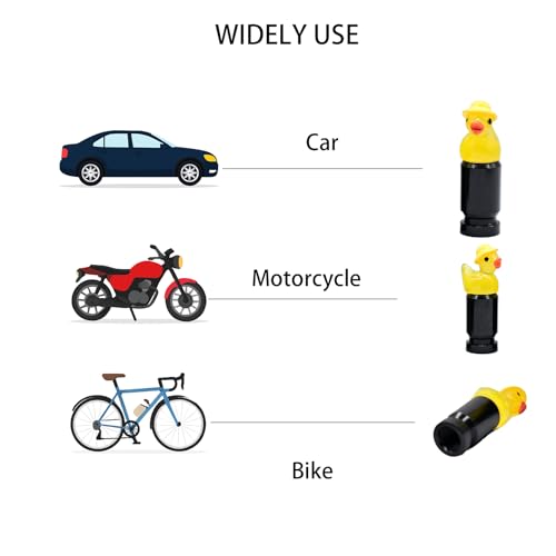 4-Pack Yellow Duck Valve Stem Caps for Schrader Valves, Glossy Finish, Cute Hat Design, Durable Metal Base, Fun Auto Tire Accessories for Car, Bike, Truck, SUV Enthusiasts