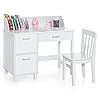 Costzon kids desk and chair set children wooden school learning table wdrawer storage cabinets student writing computer workstation for bedroom study room gift for ages 3 8 white  urban country home decor