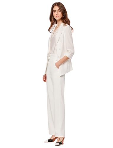 Costume femme double boutonnage avec veste manches 3/4 et pantalon large
