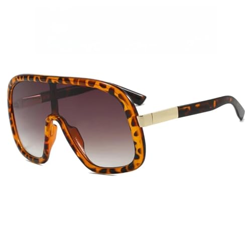 Lunettes de soleil ovales protection UV400 pour homme et femme tendance thé léopard