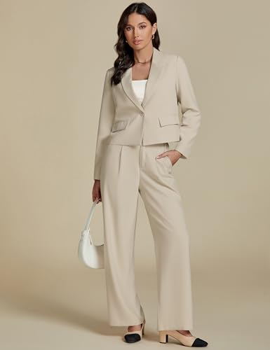 luvamia Suits for Women 2 Piece Sets Business Casual Outfits Dressy Cropped Blazer Wide Leg Pants Suit Office Work 5