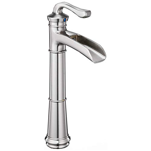 Bathroom Faucet Brushed Nickel Vessel Sink Waterfall Bath Faucets Single Handle Single Hole Lavatory Commercial Vanity With Supply Lines Hose Lead-Free By Bathfinesse,6661H-N