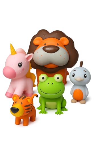 Image of SplashEZ Animal Bath Toys | Mold Free Bath Toys for Kids & Toddlers with No Hole for Water | Lion & Friends Ideal Size for Little Hands | Safe, Durable for Baby Tub Pool Boys Girls Ages 0 & Up, 5-pack