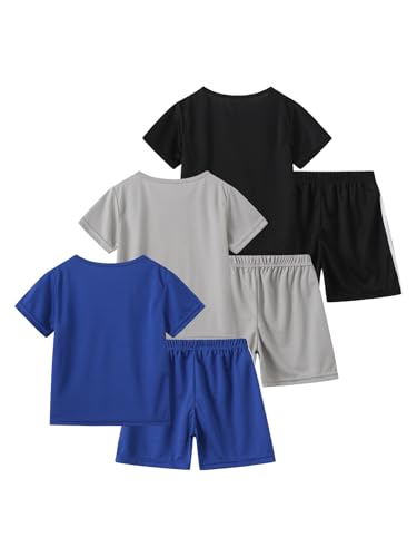 Image of Boys' Active Shorts Set 6 Pieces T-Shirt and Quick Drying Shorts Summer Activewear Sets 4-12Y