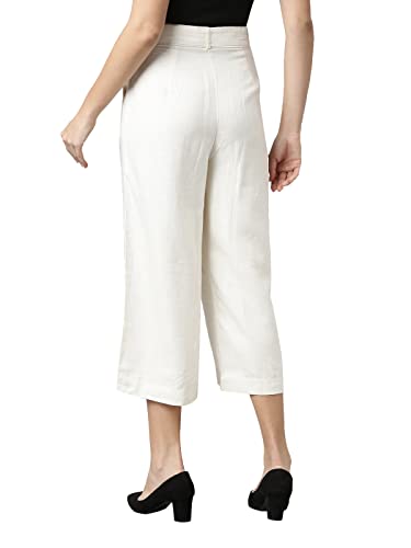 Image of GO COLORS Solid Linen Culottes for Women | High Rise, Side Pockets, Front tie-up