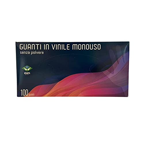 Guanti Monouso in Vinile, Senza Polvere, Ipoallergenici, Non Sterili, Guanti Per Alimenti e Pulizia Casa, Senza Lattice, Certificazione CE, Confezione 100 Pezzi (XL)