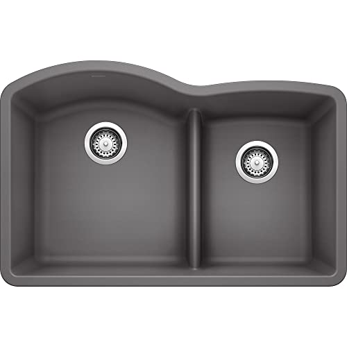BLANCO, Cinder 441591 DIAMOND SILGRANIT 60/40 Double Bowl with Low Divide Undermount Kitchen Sink, 32