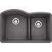 BLANCO 441591 DIAMOND SILGRANIT Double Bowl Undermount Kitchen Sink with Low Divide, Cinder